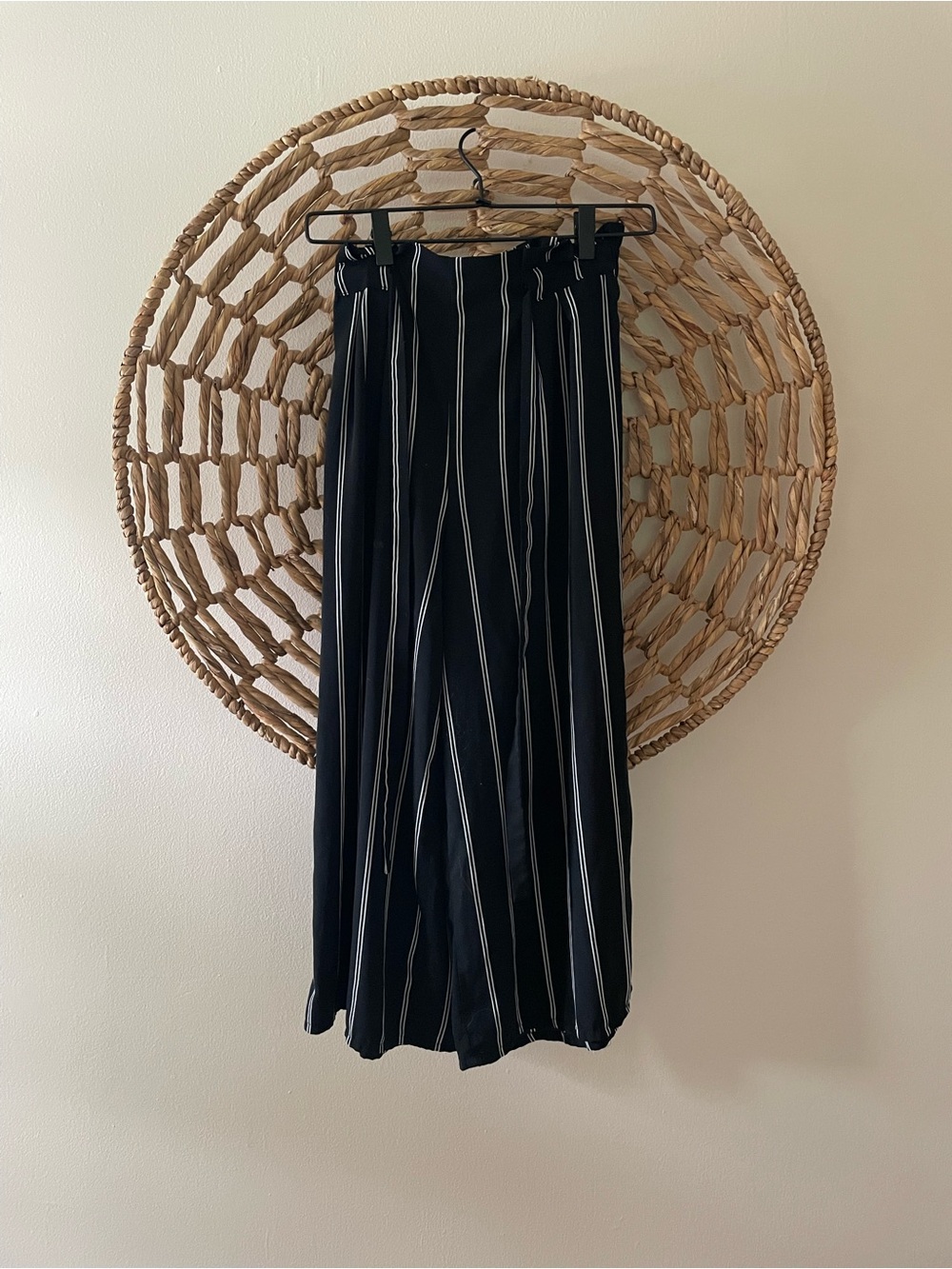 Sienna Sky Black with White Pinstripe Wide-Leg Pants